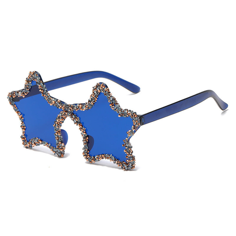 Women's fashion glasses 欧美风无框个性海洋糖果色墨镜手工镶钻拍照夜店酷炸街太阳镜可爱
