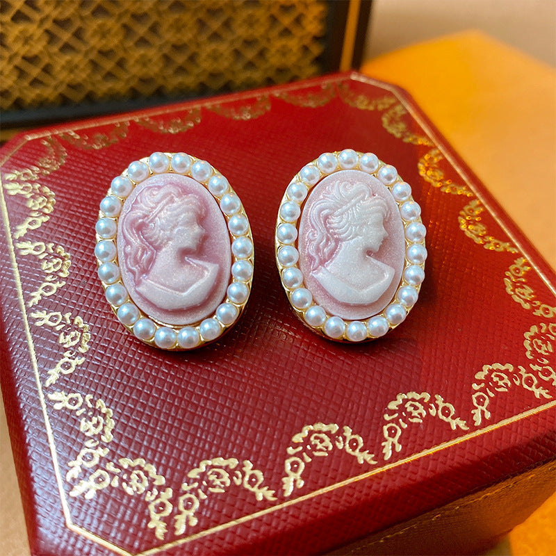 中古vintage耳环 925银针滴油花朵几何耳钉法式复古时尚气质耳饰