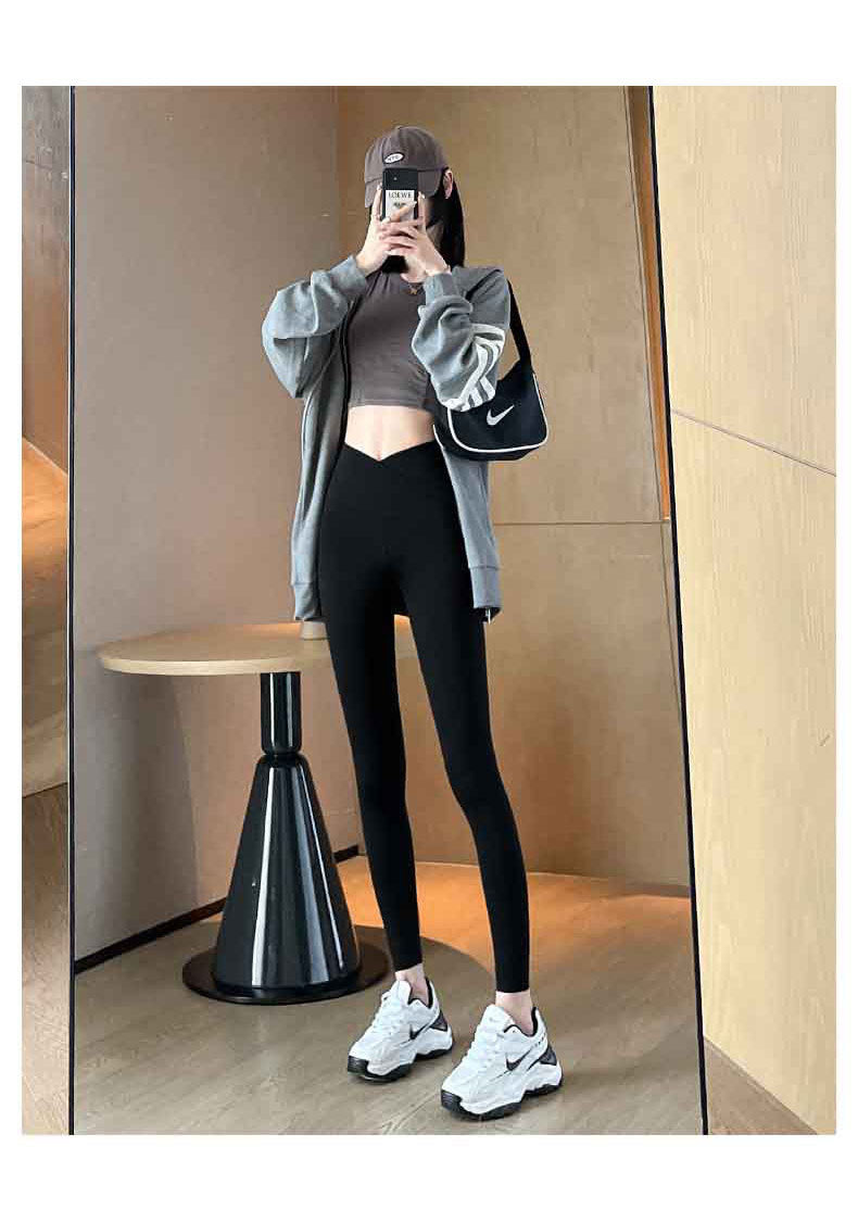 The fifth generation Fashion women's wear Cross Waist Shark Pants   Skinny Yoga Pants High Waist Shaping Yoga Weight Loss Pants Outerwear Leggings
