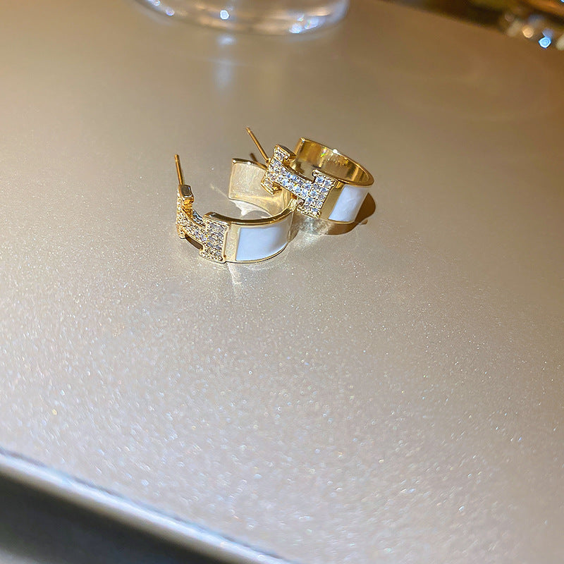 银针镶钻爱心耳环复古简约耳钉韩系高级感甜美气质百搭耳饰批发女