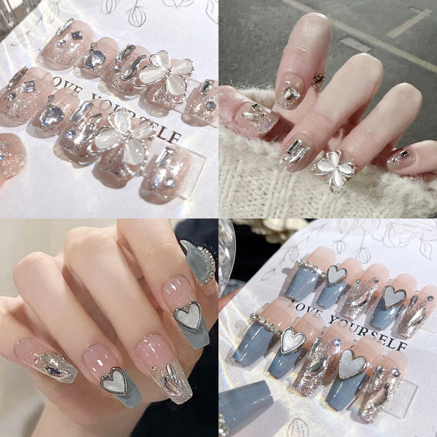 Fashion  nail Handmade Wear Nail Wholesale Internet Hot Diamond in the Debris Butterfly Glitter Nail Tips Finished Product Nail Patch Jelly Glue