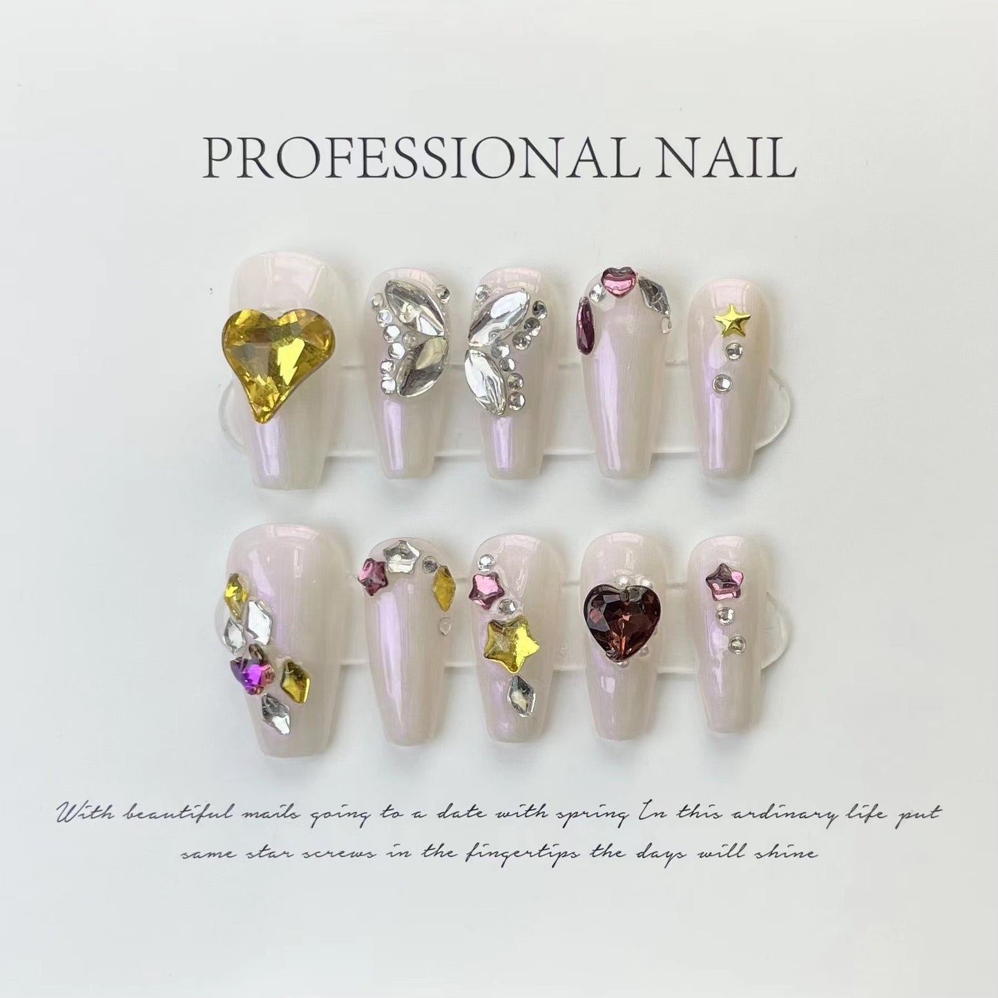 (reusable nail)Handmade Armor Wearing Fantasy Empress Dowager Xi, Silver White Silver Sparkling Spicy Girl Nail Beauty, European and American Cross border Foreign Trade, Long Pointed Nail