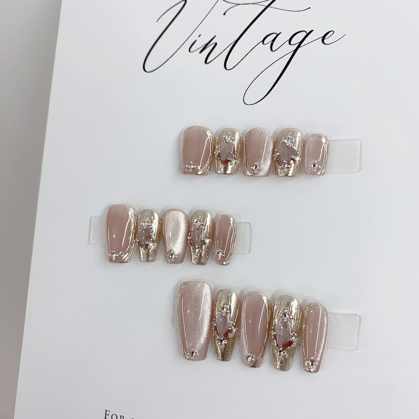 (Hand-Made Nail) Water-Light Yarn Cat Eye Handmade Wear Nail Stickers Pink Cat Eye White Short Medium Hardware Girl Light Luxury Advanced