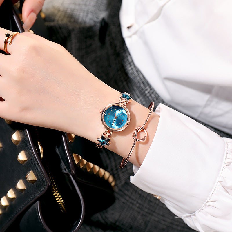 Fashion women's watchWomen's Bracelet Watch Fashion Trend Korean Style Student Girlfriends Blue Lucky Star Internet Influencer Cold Style Watch Fresh