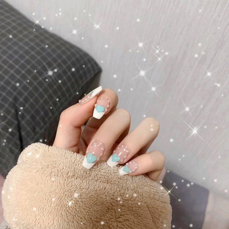 Fashion  nail Wear Nail Nail Stickers Nail Patch Fake Nails Detachable Pearl Peach Heart Nail Tip Nail Sticker X5