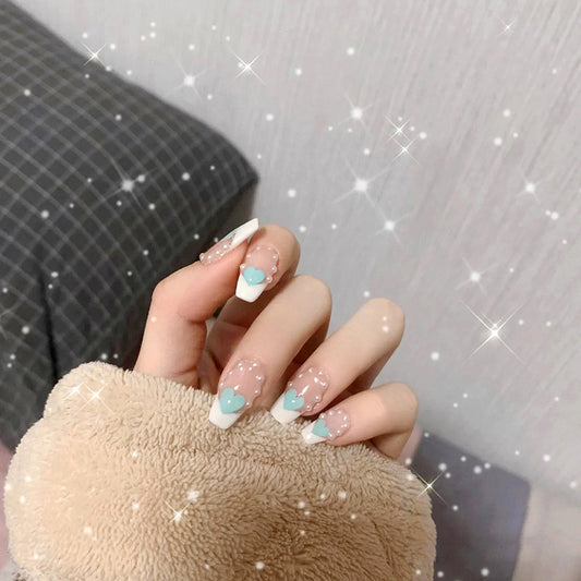 Fashion  nail Wear Nail Nail Stickers Nail Patch Fake Nails Detachable Pearl Peach Heart Nail Tip Nail Sticker X5