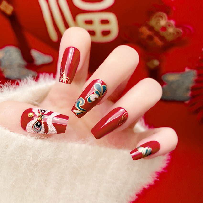 Fashion  nail Fake Nail Patch New Year Manicure New Year Chinese New Year Celebration Joyous Xingshi Wear Nail Finished Patch Wear Nail A54