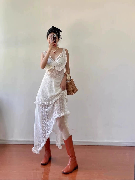 Fashion women's wear Sling Dress Women's Design Sense Niche Lace Sexy Inner Wear Base Dress Seaside Photograph Super Fairy Beach Skirt
