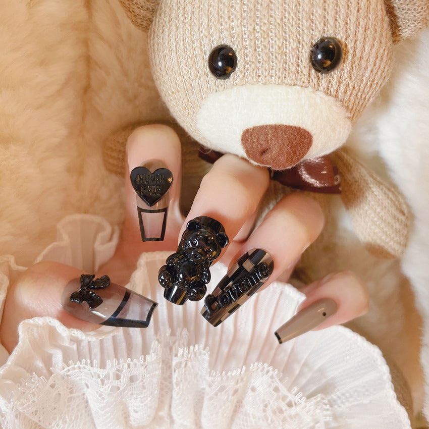 Fashion  nail New Manicure Wear Nail Pure Desire Style Cute Heart Bear Nail Patch Finished Wear Nail Nail Stickers U22