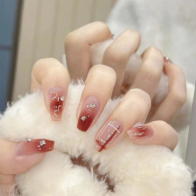 (Hand-made nail) French nail armor long black small fragrance simple white high-grade sense nail piece bride pregnant woman finished product.