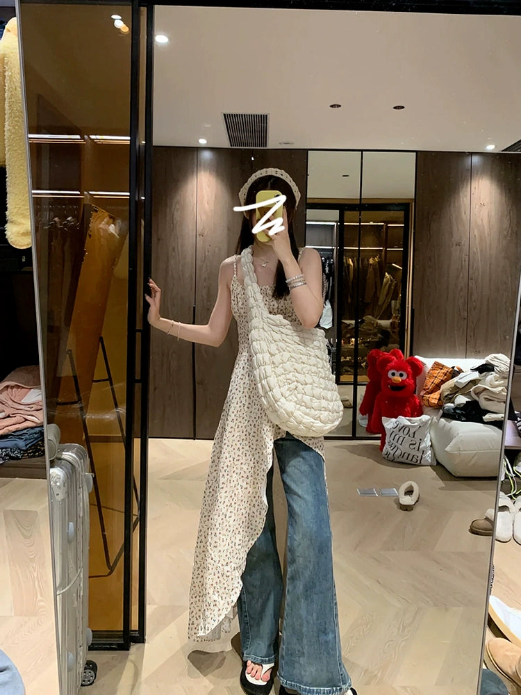 Fashion women's wear Tea Break French Floral Strap Dress Summer 2024 New Early Spring Irregular Niche Design Dress