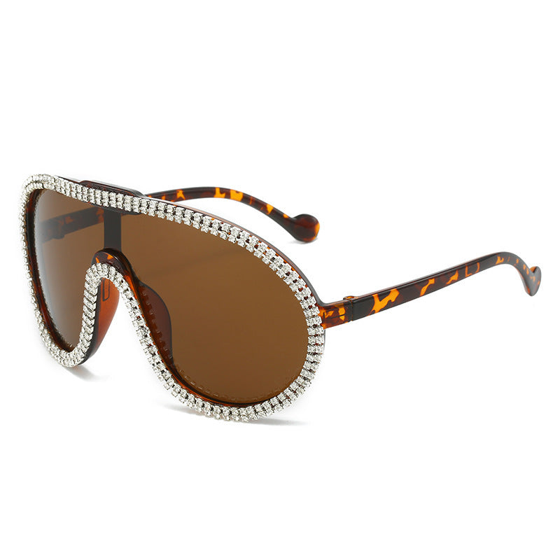 Women's fashion glasses 新款镶钻时尚潮流连体太阳镜跨境网红舞台户外拍照墨镜欧美个性潮