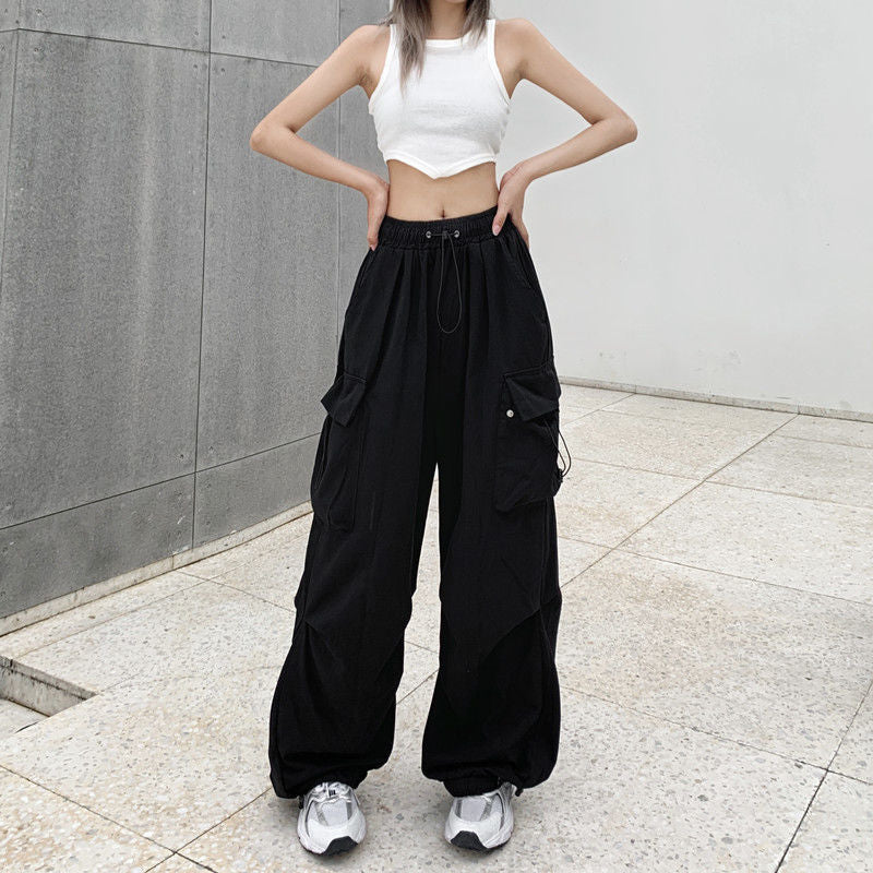 Fashion women's wear Overalls Women's 2024 Summer New American Parachute Pants High Waist Wide Leg Leisure Drawstring Sports Pants Fashion