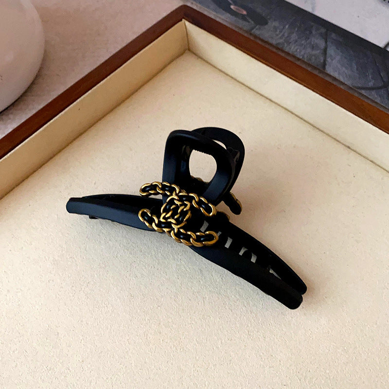 秋冬百搭黑色系小香风发夹 时尚高级感抓夹质气鲨鱼夹发饰批发女