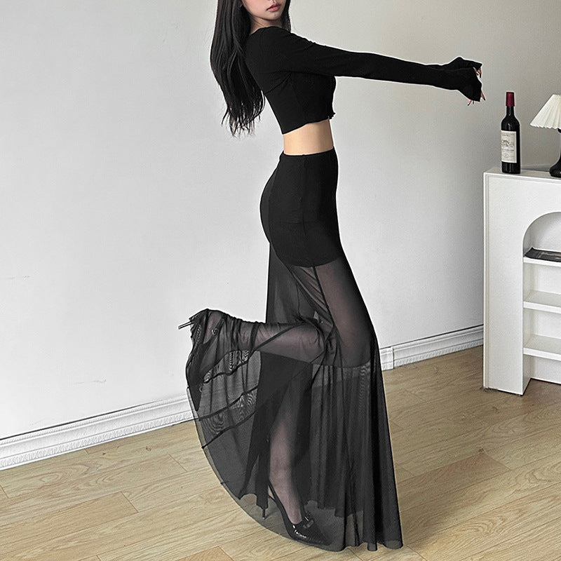Free shipping spring new women's clothing solid color slim-fitting street fashion high-waisted hip-wrapped gauze skirt dress