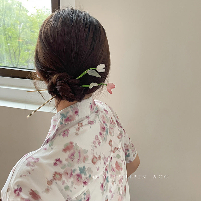 头饰发簪郁金香发簪女简约高级感古风发饰汉服配饰亚克力花朵琉璃簪子批发