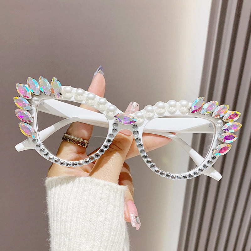 Women's fashion glasses 跨境新款镶钻太阳镜 欧美时尚网红ins水钻眼镜个性嘻哈珍珠墨镜女
