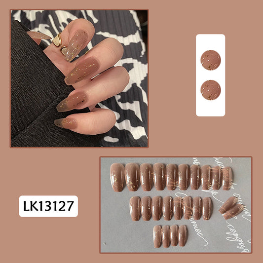 冰透奶茶冻穿戴甲亮面美甲贴片甲片指甲贴片假指甲片穿戴美甲成品