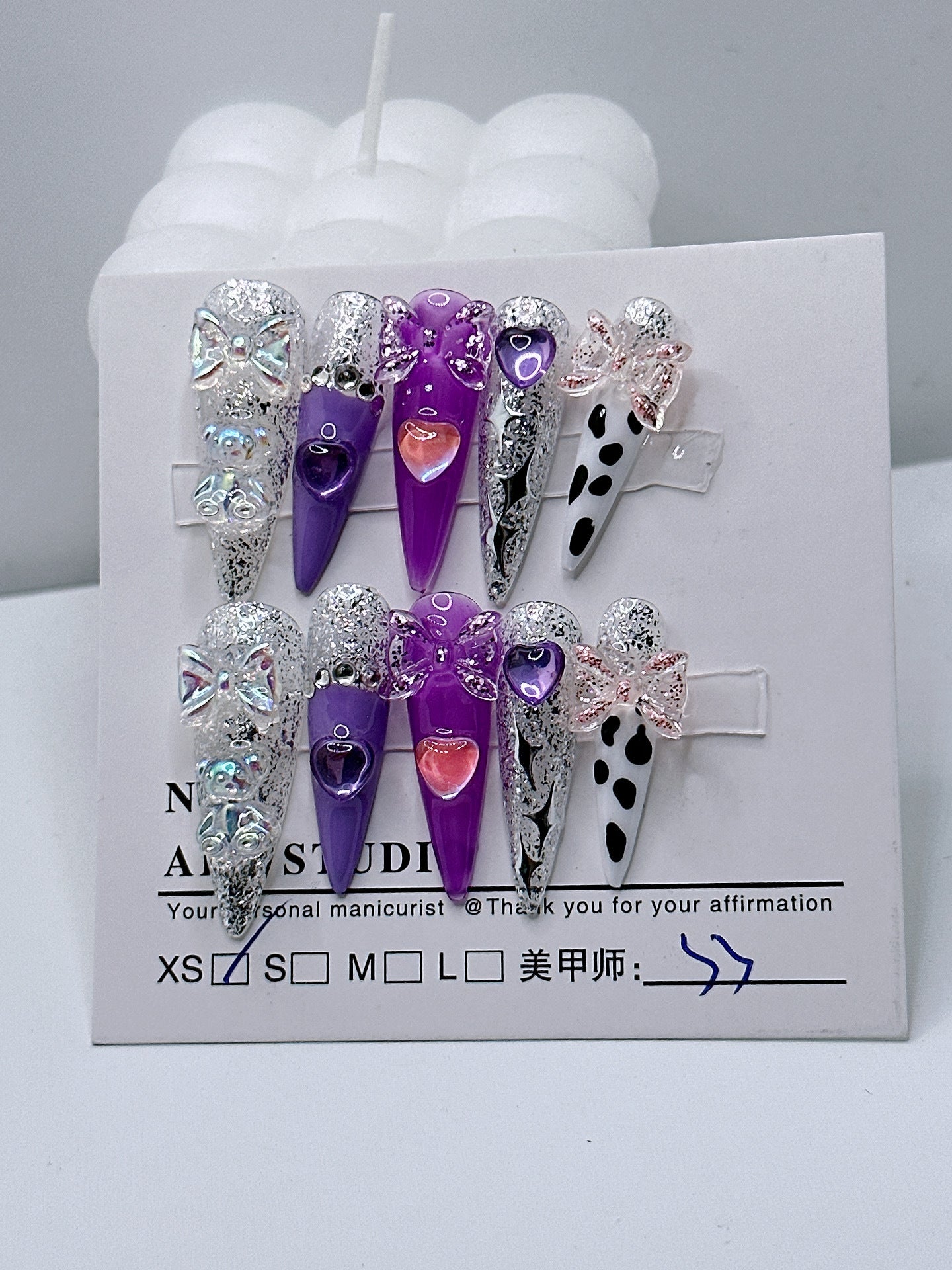 Handmade Wear Nail Ice Transparent Moisturizing Purple Girl Heart Japanese Sweet Nail Stickers Finished Product Wholesale
