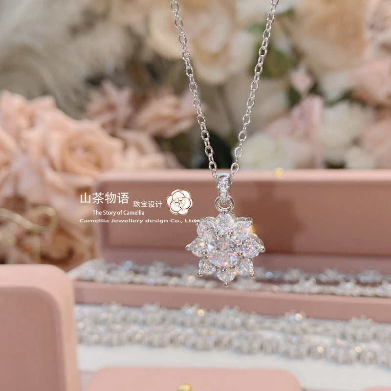 Camellia Hw珠宝满镶太阳花仿真钻套装 豪镶花形5A锆石整圈钻手链