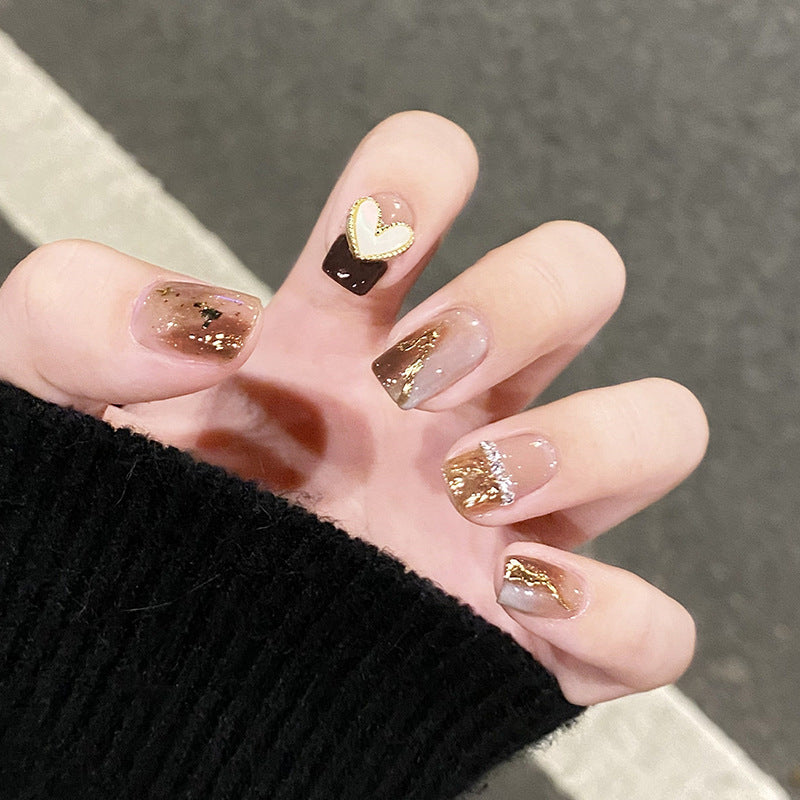 贝母链条穿戴甲秋冬指甲贴片晕染美甲片钻款假指甲美甲贴片成品甲