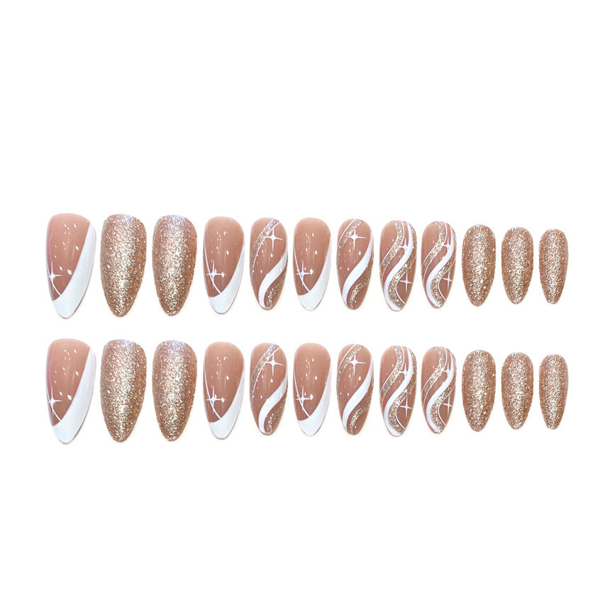Fashion  nail Sweet Graceful Nude Color Manicure Simple and Gentle Mid-Length European Almond Fake Nails Ins Style Wear Nail W17