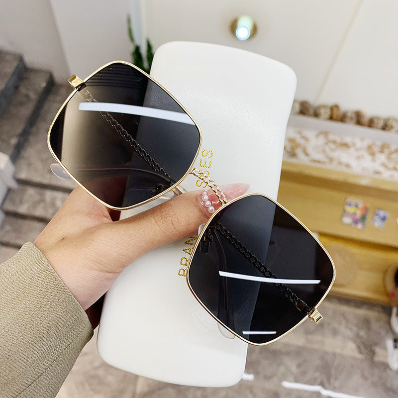 Women's fashion glasses 定制加工大框方框镂空镜腿太阳镜女大脸显瘦眼镜沙滩墨镜遮阳镜