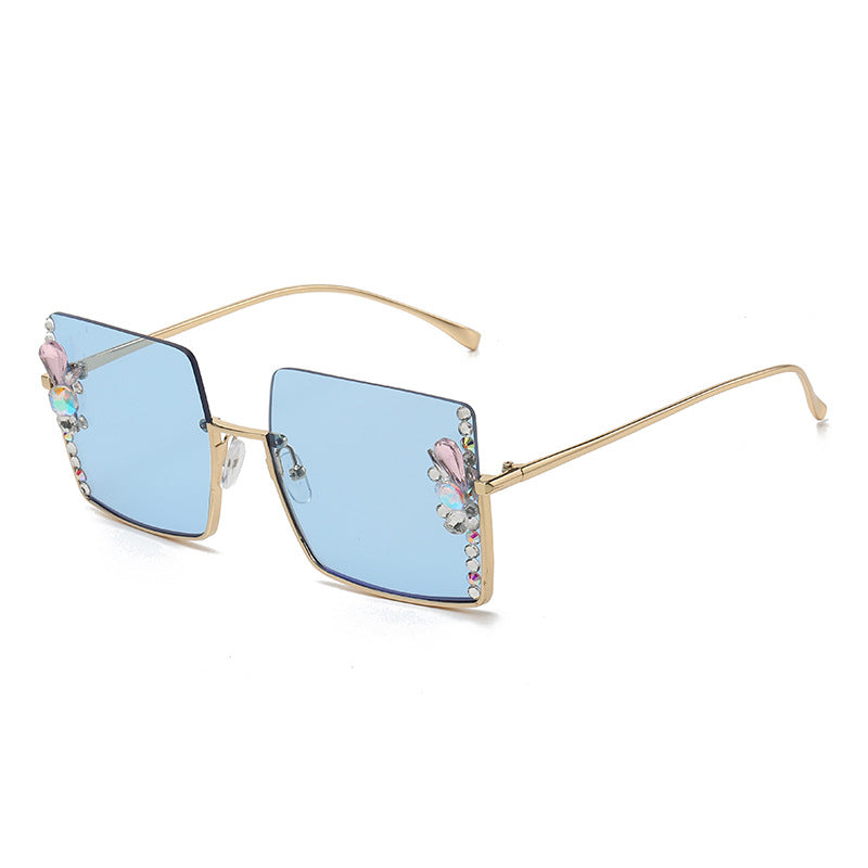 Women's fashion glasses 墨镜女防紫外线韩版潮大脸显瘦时尚大框镶钻太阳眼镜防晒2023新款