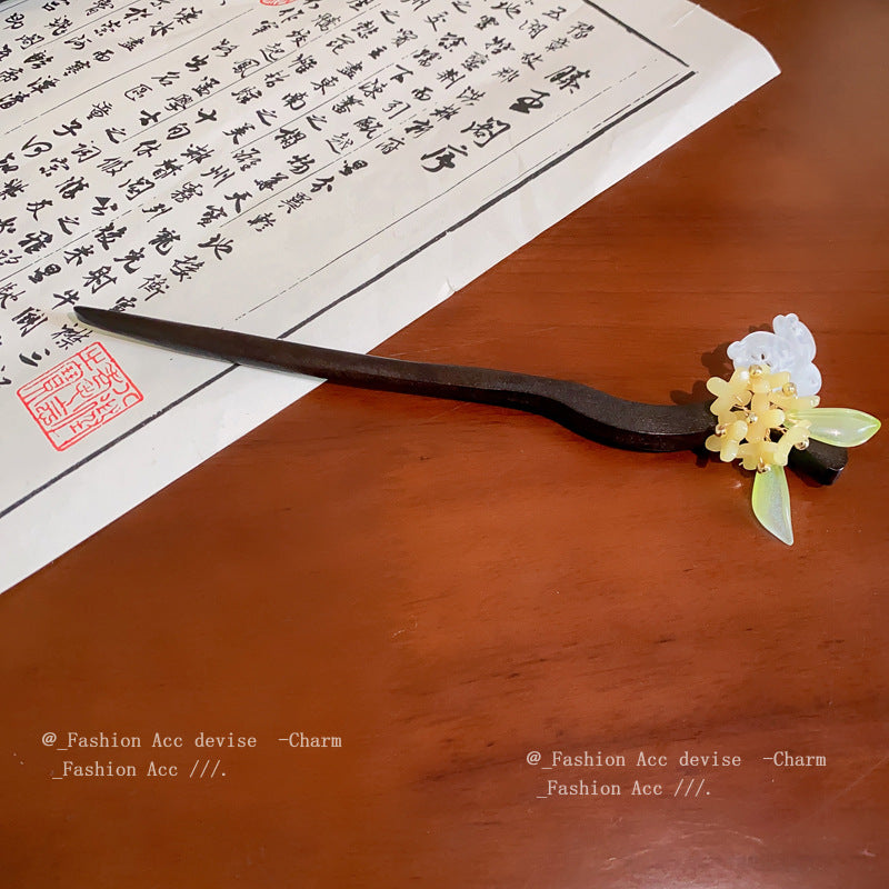 头饰发簪新中式花朵叶子兔子发簪古风小清新盘发发杈个性百搭汉服发饰批发