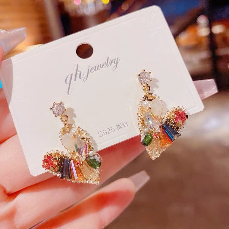 银针珍珠水晶几何耳环法式复古轻奢耳钉中古时尚宫廷风耳饰批发女