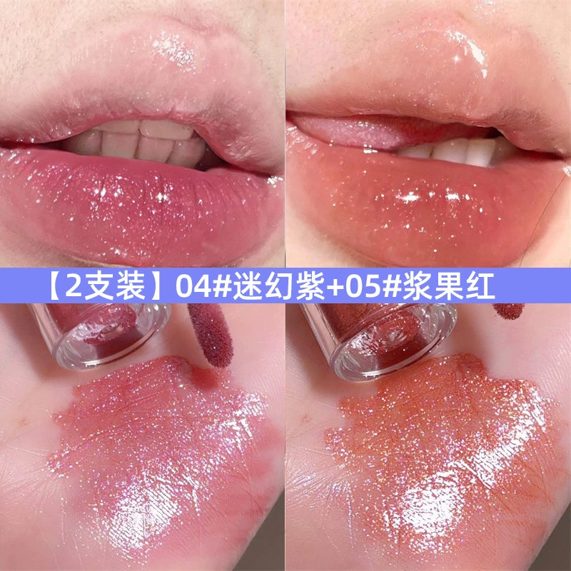 爆闪口红唇釉镜面唇彩细闪透明水光唇蜜亮片口红叠加唇露