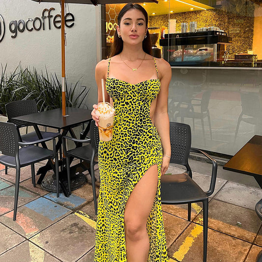 Fashion women's wear  2024 Summer New Cross-Border Women's Clothing Fashion Printed Sexy Backless Cross Strap Sling Dress