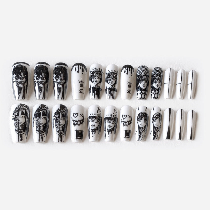 Fashion  nail European and American Wearable Fake Nails Cartoon Wansheng Nail Nail Sticker Finished Detachable Nail Tip Patch Ballet Nail W8