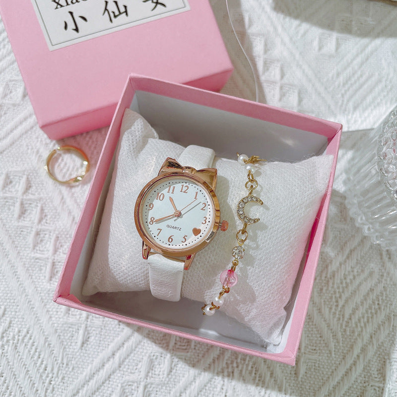 Fashion women's watchNew Ins Women's Watch Lovely Female Student Quartz Watch Xingyue Bracelet Watch Combination Suit Generation