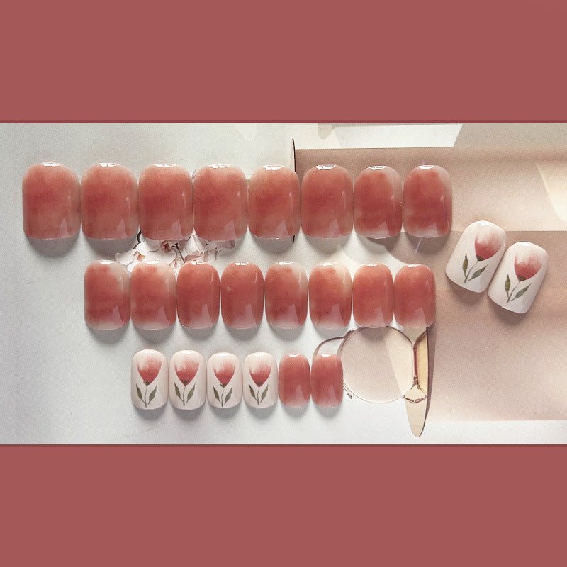 雨浸玫瑰穿戴甲花朵指甲贴片氛围感美甲片晕染假指甲美甲贴片甲