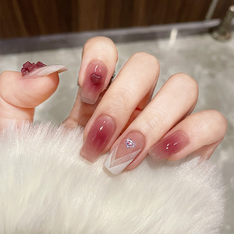玫瑰晚宴穿戴甲温柔指甲贴片蝴蝶结美甲片爱心假指甲轻奢美甲贴片