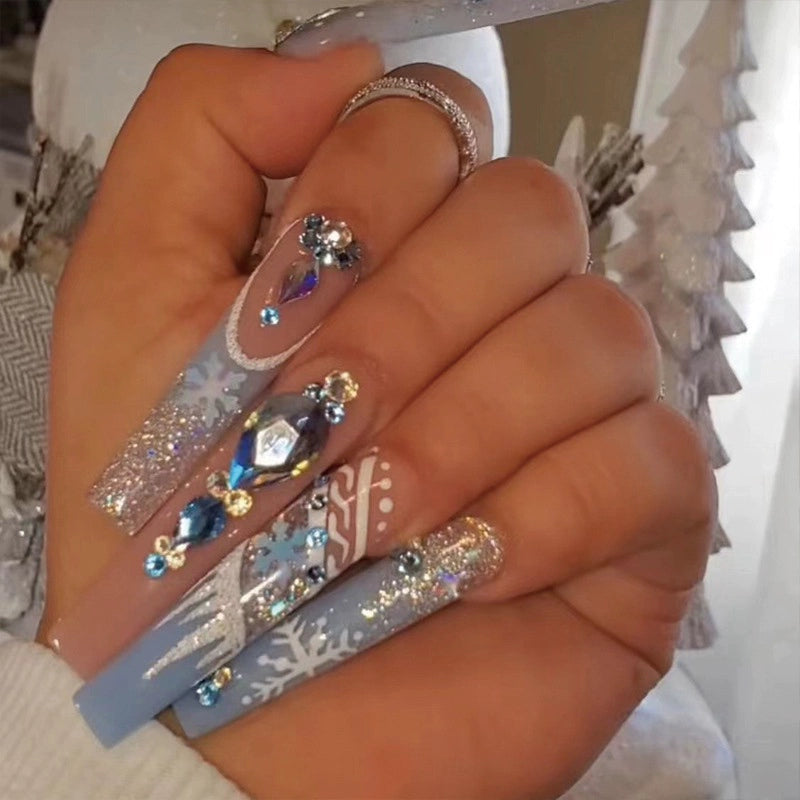 (Hand-made nail) super long hot girl wears nail chips, glitter nail patches, fake nail stickers, and finished products, sexy and exaggerated, European and American style wearables