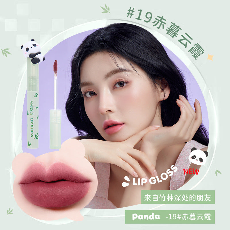 MANSLY熊猫羽纱口红唇彩持久显白显色不沾杯不掉色柔雾唇釉学生女跨境