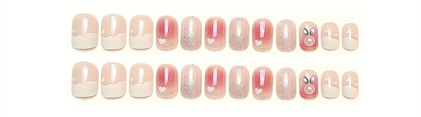 Fashion  nail Short Cute Pure Desire Bunny Wear Nail Pearl Long Diamond Rabbit Fake Nail Tip Nail Tip Flash Blush Nail Tip A2