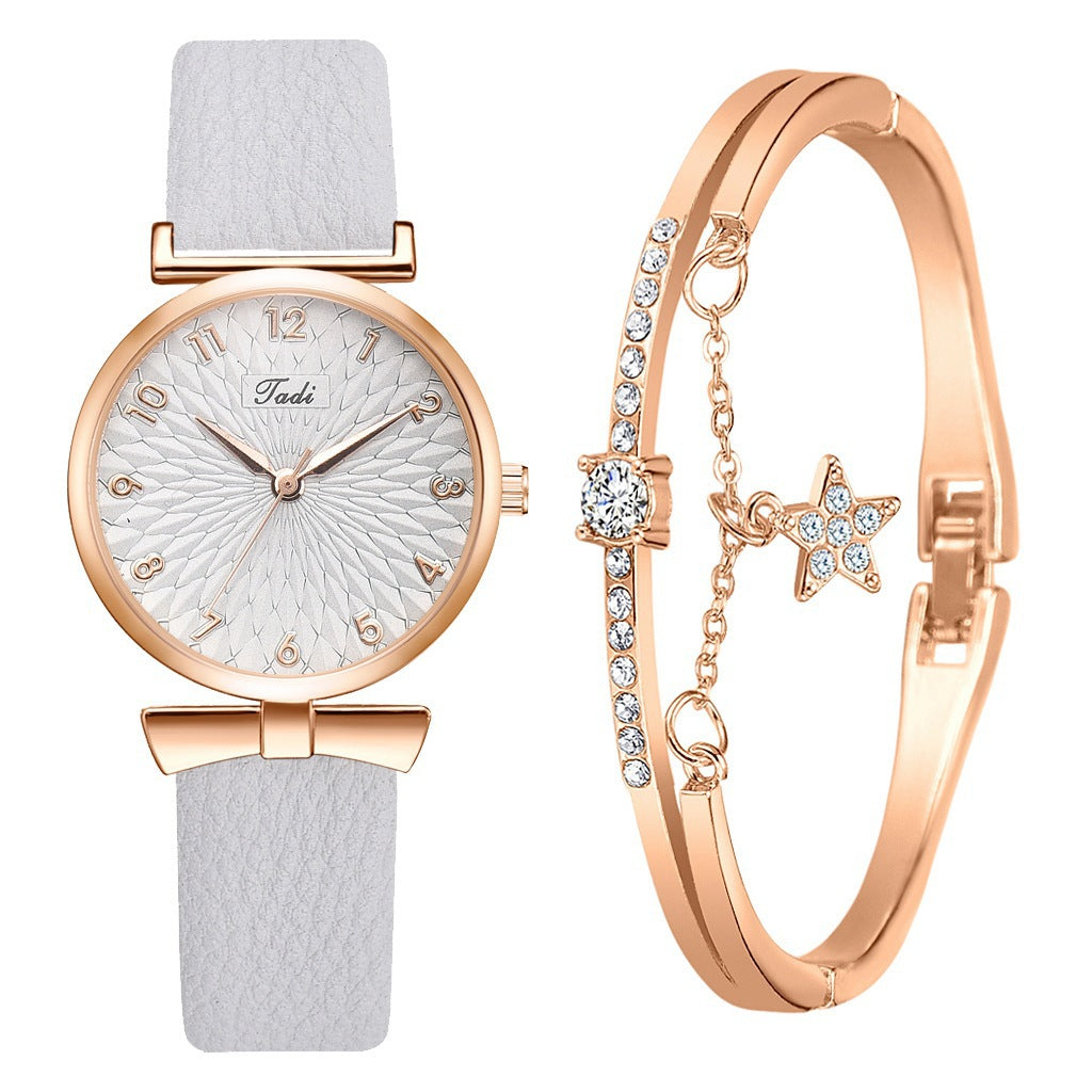 Fashion women's watch2021 AliExpress Cross-Border Hot Korean Style Trendy Simplicity Personalized Bow Women's Bracelet Watch Suit Wholesale