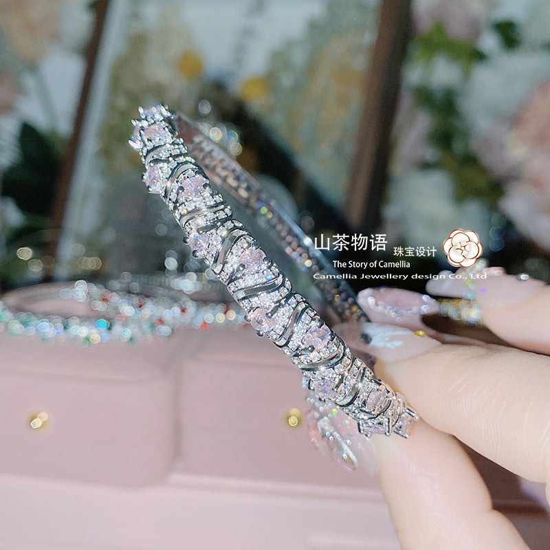 Camellia直播新款仿比克红宝石手镯 镀金微镶满钻紫水晶彩宝手环