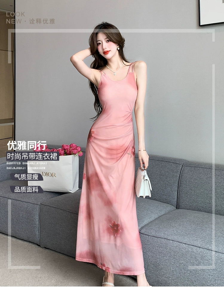 Fashion women's wear Gentle Pink Mori Dress Design Sleeveless Camisole Dress Women's Summer Fashion Tie-Dye A- line Dress