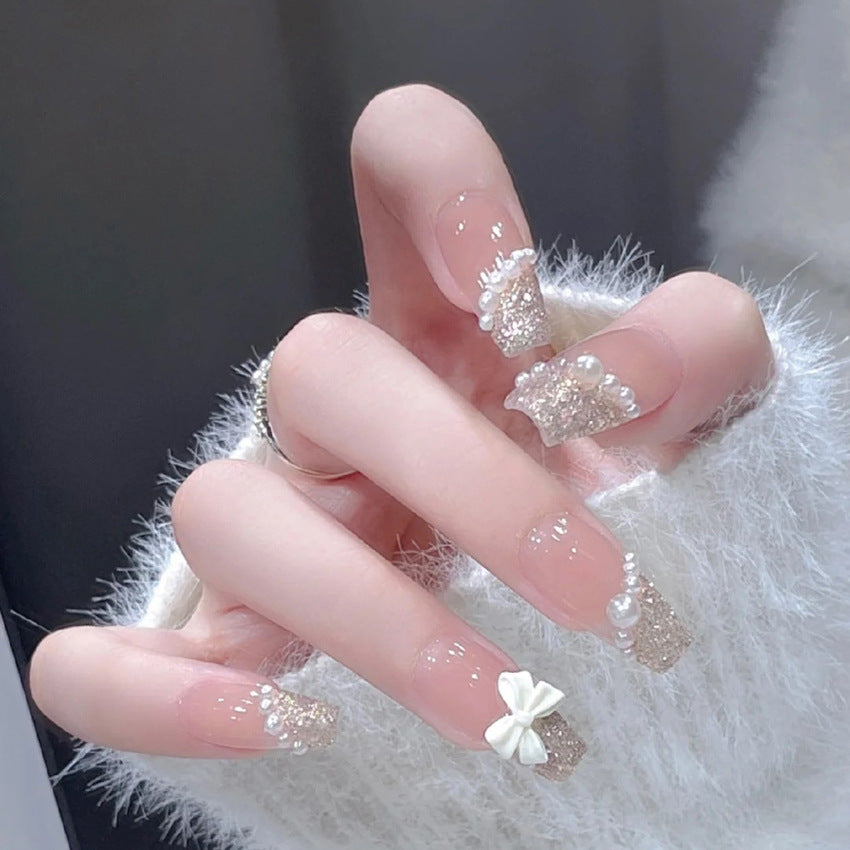 Fashion  nail Wear Nail Bow Summer Gentle Fresh Style Temperament Wear Nail Tip Finished Product in Stock Wholesale Nail Tip A19