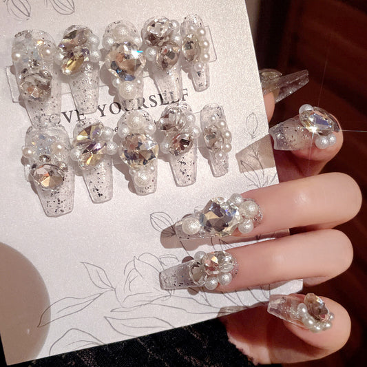 Fashion  nail Internet Celebrity Rhinestone Manicure Wear Nail Ins Advanced Pure Desire Wind Nail Patch Wear Nail Diamond Nail Stickers U5