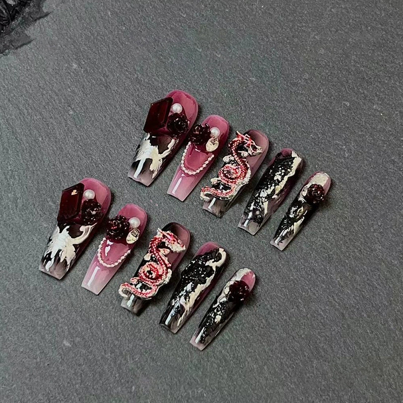 (Hand-made nail) hand-worn armor, gothic dragon elements, original nail art patches, New Year's battle armor, dragon year, high-quality sense of heavy metal