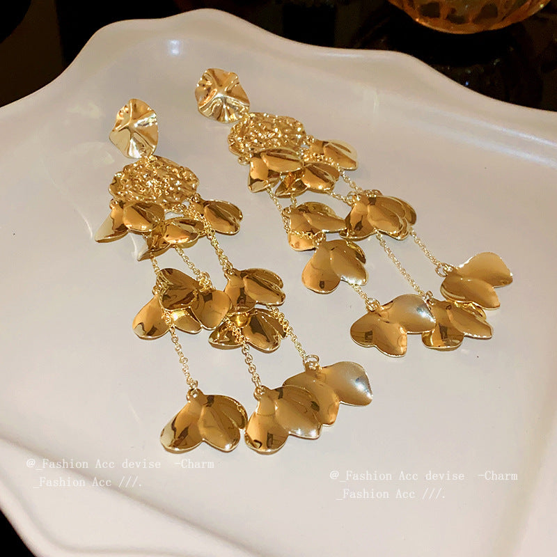 银针花瓣不规则流苏耳环夸张时尚设计感耳坠小众轻奢气质耳饰批发