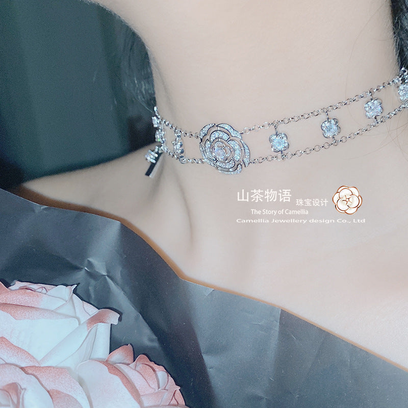 Camellia超仙小香风山茶花颈链女 轻奢小众甜酷设计感玫瑰花手链