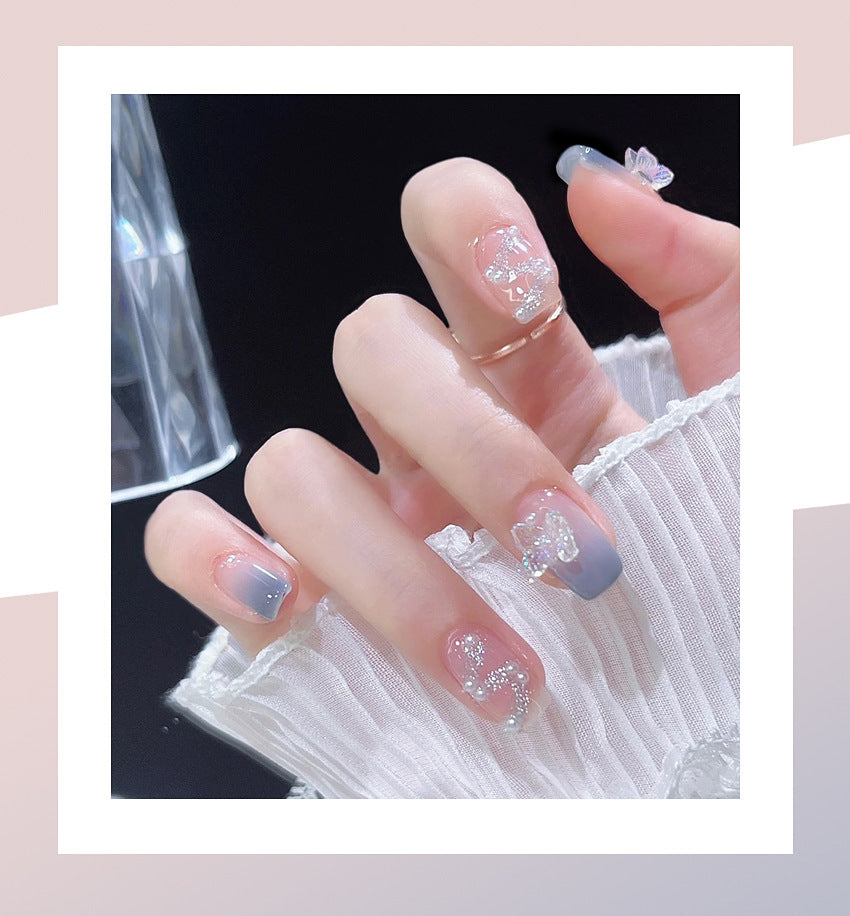 Fashion  nail Pure Want to Wear Nail Art Butterfly Ice through Fake Nail Patch Removable Wear Nail Wholesale Nail Art X82