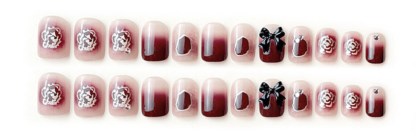 Fashion  nail Red with Golden Rose New Year Armor Flame Rose Wear Armor Ins Style Nail Sticker Finished A4