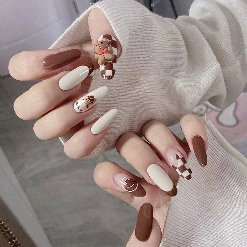 Fashion  nail Wearable Nail Sticker Cute Bear Wear Nail Polish Nail Shaped Piece Removable Nail Patch Finished X60